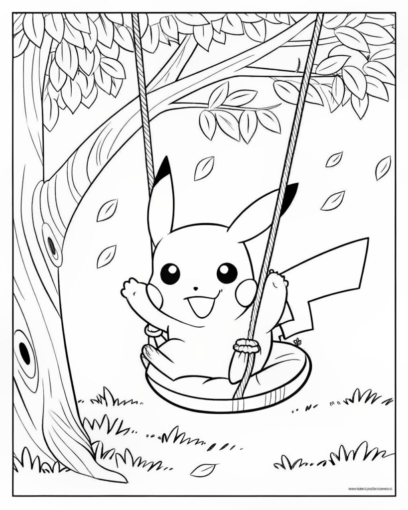 Pikachu On A Swing Coloring Page