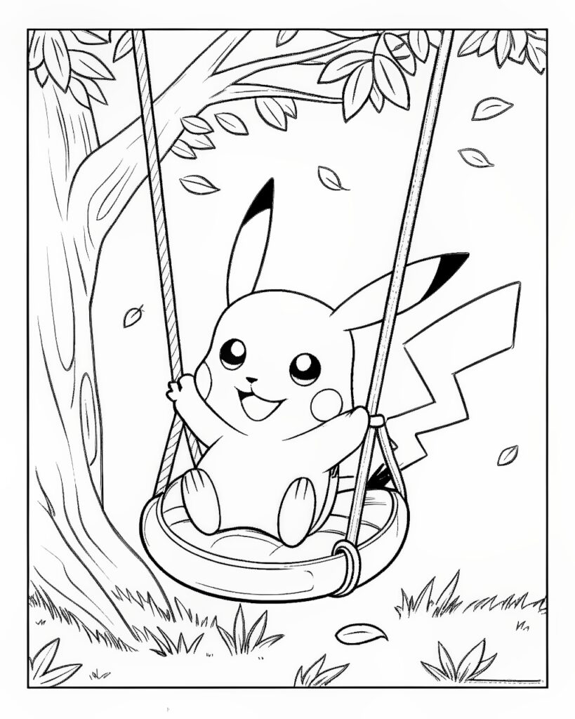 Pikachu On A Swing Coloring Page
