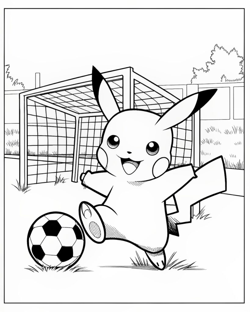 Pikachu Playing Soccer Coloring Page