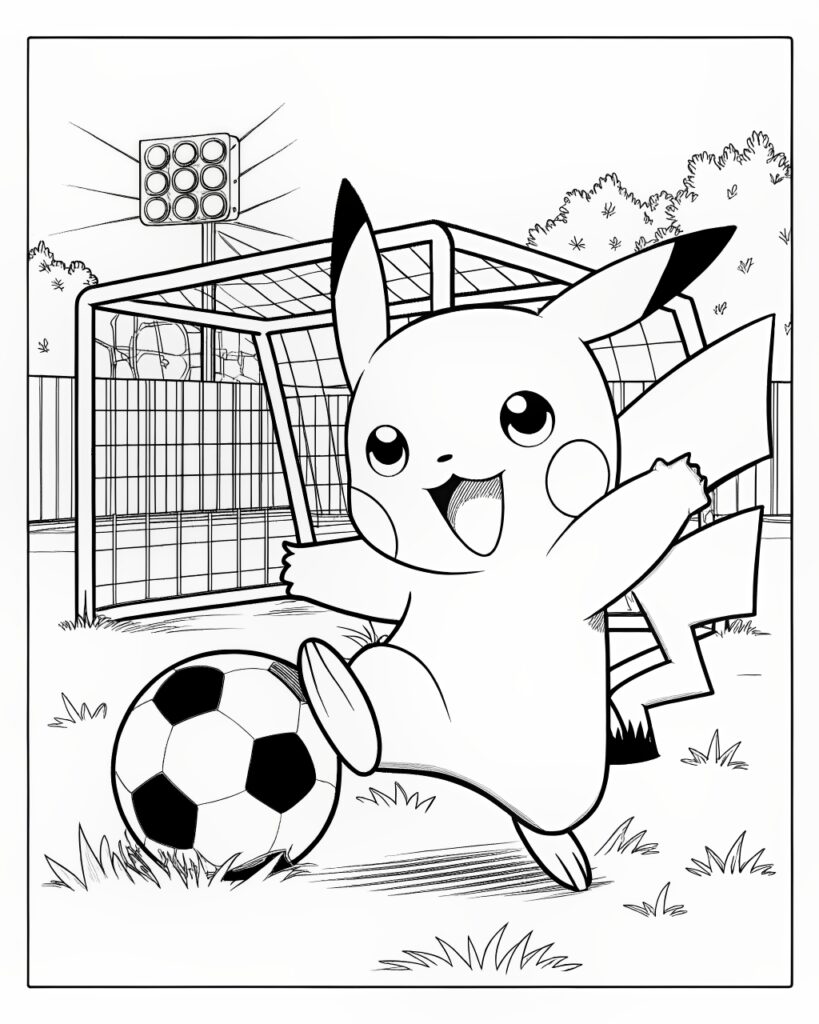 Pikachu Playing Soccer Coloring Page