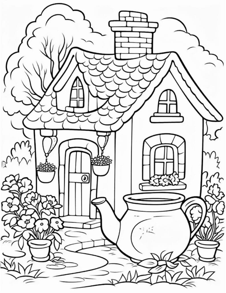 Village House Coloring Page
