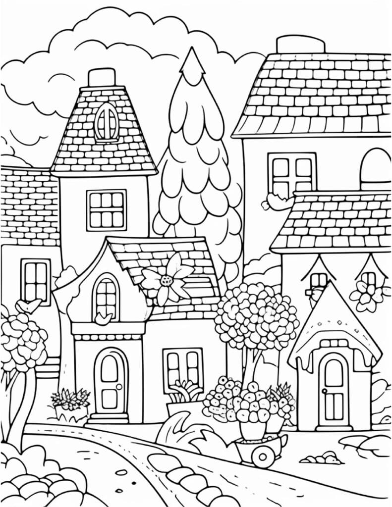 Village House Coloring Page