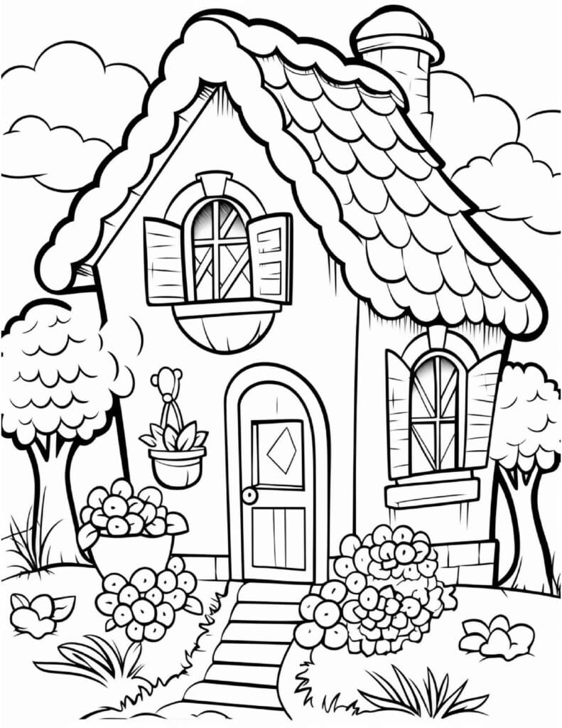 Village House Coloring Page