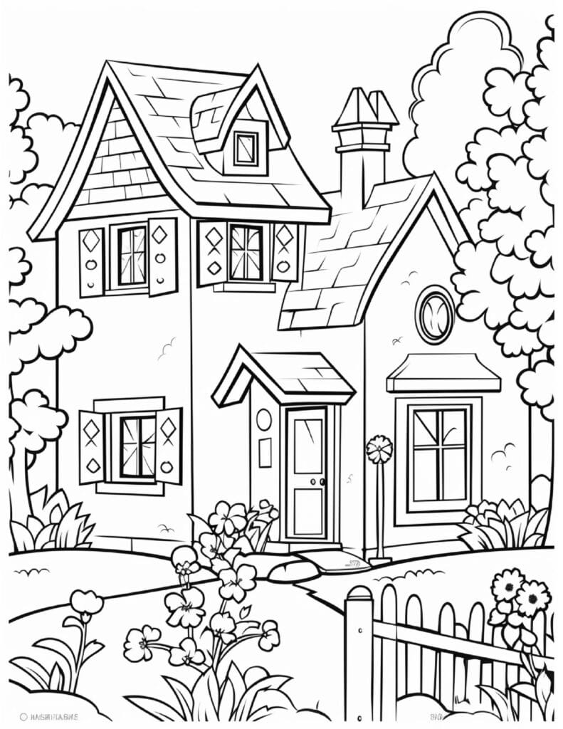 Village House Coloring Page