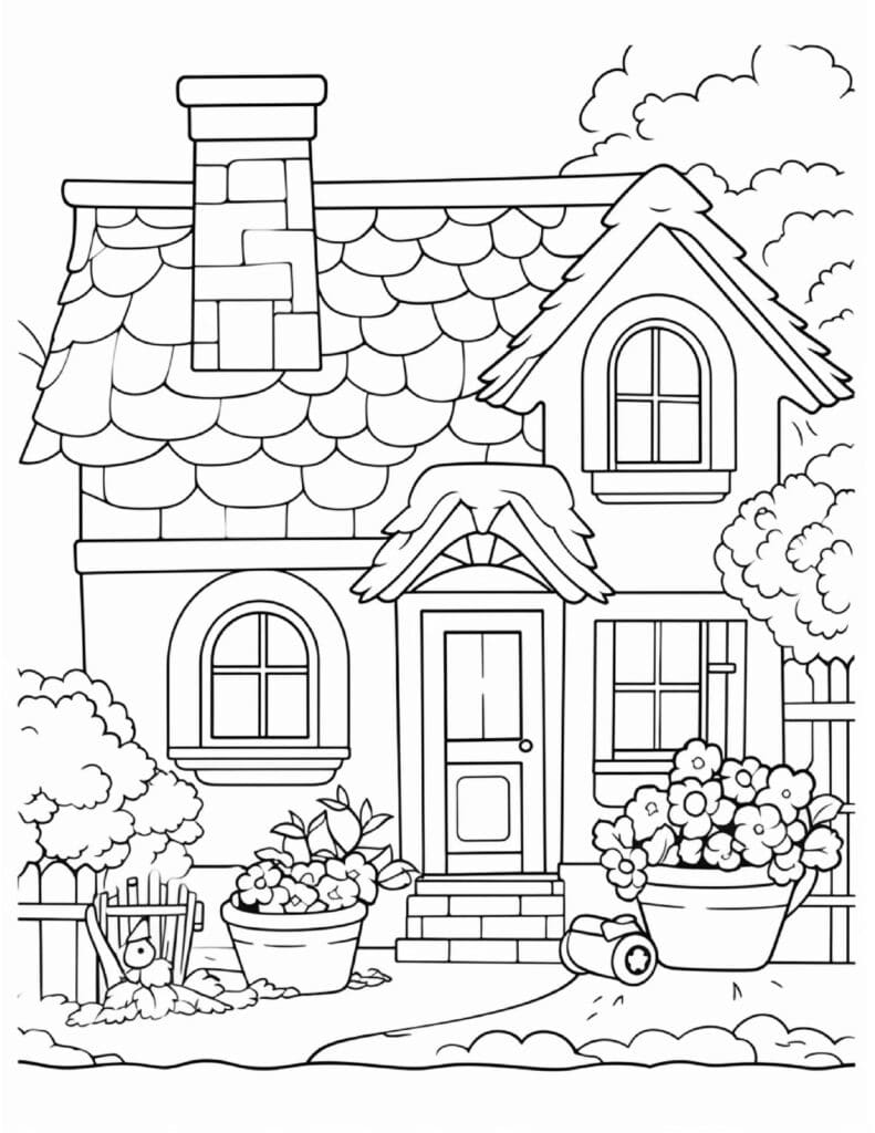 Village House Coloring Page