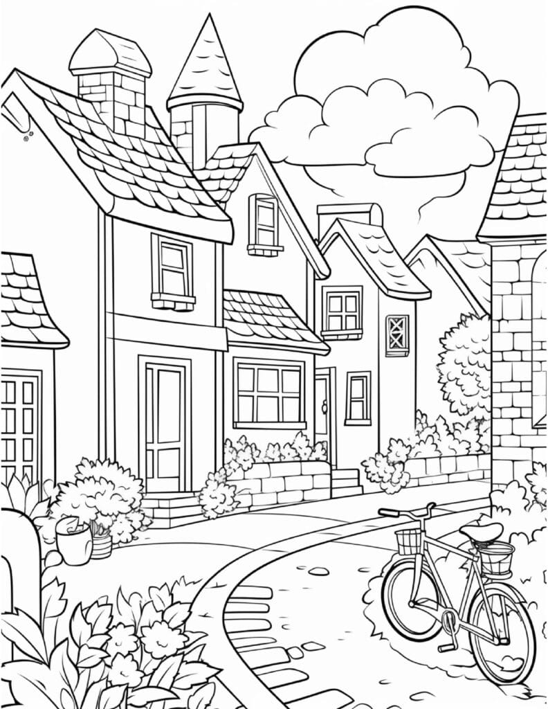 Village House Coloring Page