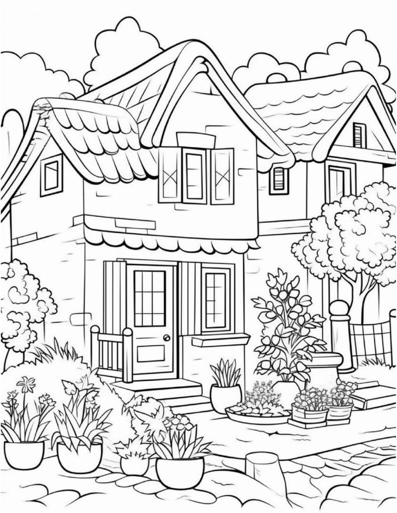 Village House Coloring Page