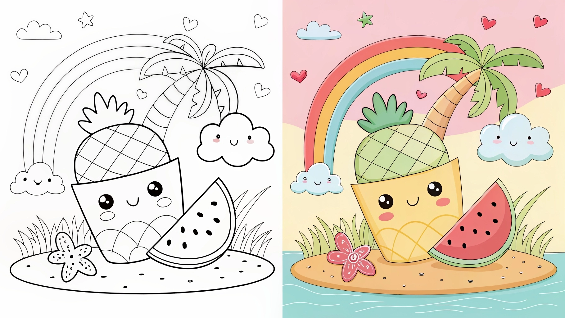 Cute Summer Kawaii Coloring Pages