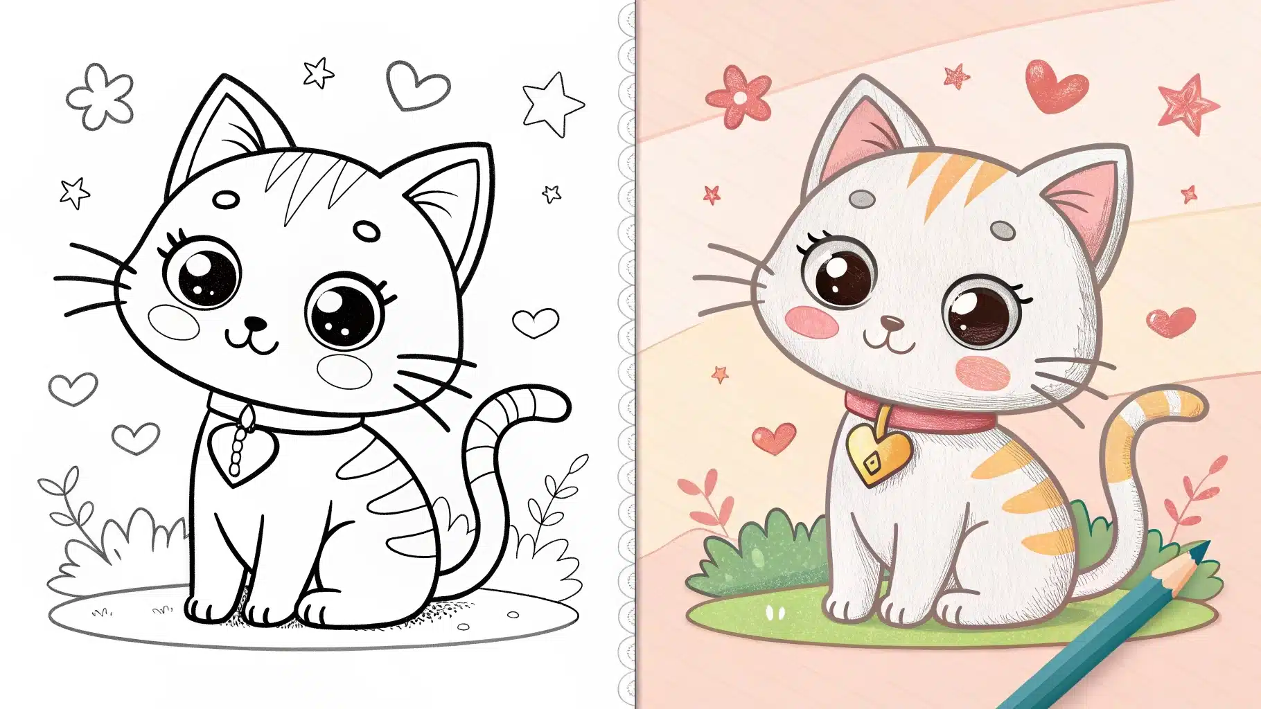 Cute Kawaii Cat Coloring Pages
