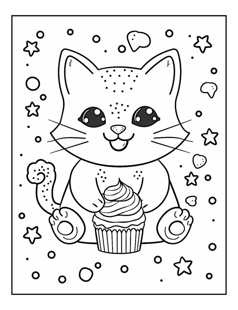 Cute Kawaii Cat Coloring Pages