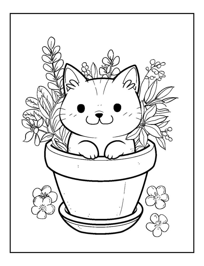Cute Kawaii Cat Coloring Pages