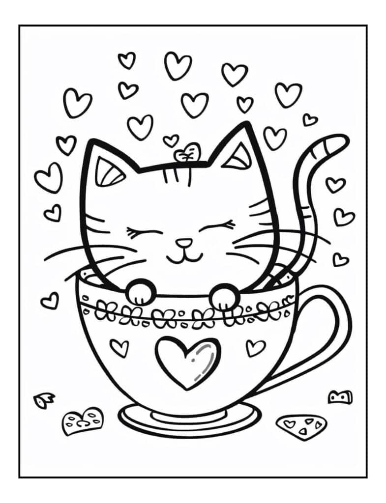 Cute Kawaii Cat Coloring Pages